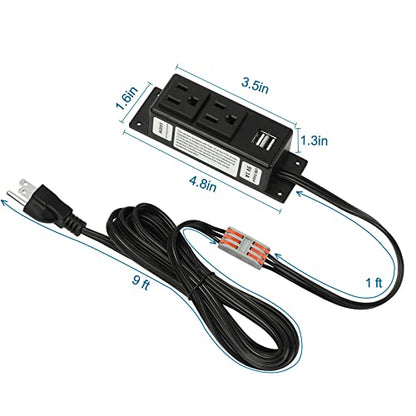 Litever Gun Safe Power Outlet Strip with 2 USB Ports. 10 FT Flat AC Cable with Removable 3-Prong Plugs. Outlet Accessory for Gun Safe, Cabinets, Closet, Drawer. Black. Certified