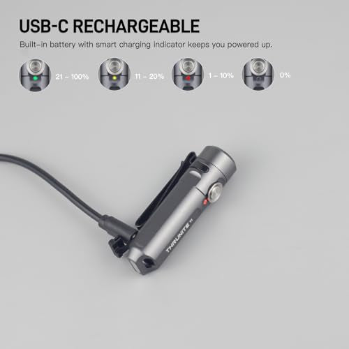 ThruNite Ti USB-C Rechargeable Keychain Flashlight, 650 Lumens(2PCS) | 5 Brightness Modes, IPX-6 Waterproof, 6061-T6 Aluminum, 26.5g Pocket Mini Light for EDC Camping & Everyday Carry - color: Grey (2PCS)
