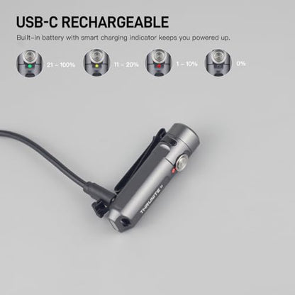 ThruNite Ti USB-C Rechargeable Keychain Flashlight, 650 Lumens(2PCS) | 5 Brightness Modes, IPX-6 Waterproof, 6061-T6 Aluminum, 26.5g Pocket Mini Light for EDC Camping & Everyday Carry - color: Grey (2PCS)