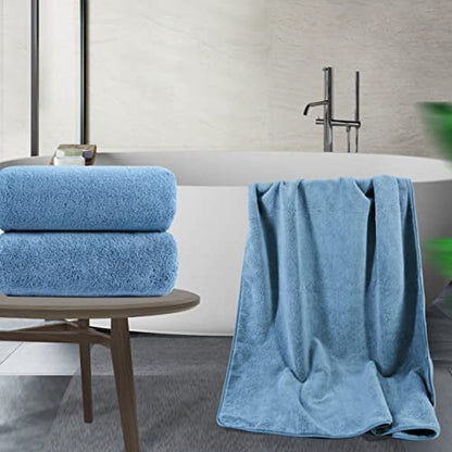 POLYTE Quick Dry Lint Free Microfiber Bath Sheet, 35 x 70 in, Pack of 2 (Blue) - color: Blue