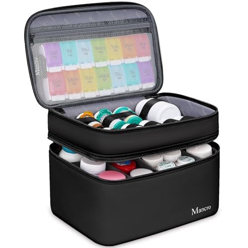 Mancro Dual Layers Medicine Organizer Bag, Pill Bottle Organizer Storage with Lockable Zipper, Medication Travel Bag for Pills, Vitamins, Medical Supplies for Home Storage, Black - color: Black, size: Standard