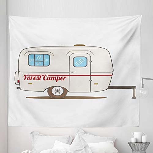 Lunarable Camper Tapestry King Size, Vintage Van Recreational Caravan Travelers Truck on the Road Retro Graphic Design, Wall Hanging Bedspread Bed Cover Wall Decor, 104" X 88", Beige - size: 104L" x 88W"