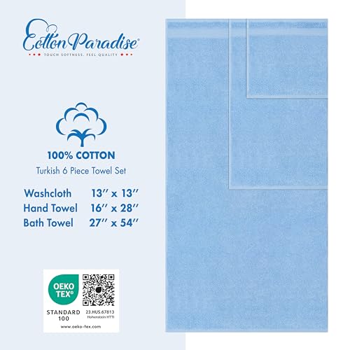 Cotton Paradise 6 Piece Towel Set 100% Cotton Soft Absorbent Turkish Towels for Bathroom, 2 Bath Towels 2 Hand Towels 2 Washcloths, Sky Blue Towel Set - color: Sky Blue