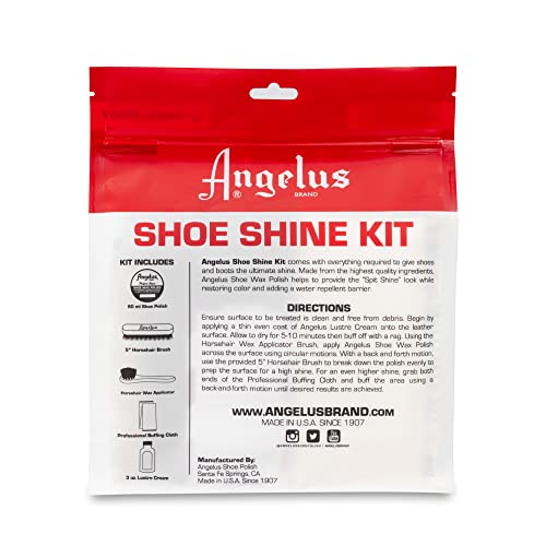 Angelus Shoe Shine Kit, Black- Boot and Shoe Polish Wax, Shoe Cream 3oz, Horsehair Brush, Dauber, and Cloth | 5 Piece Set, Gift Idea for Father's Day, Dad, Husband