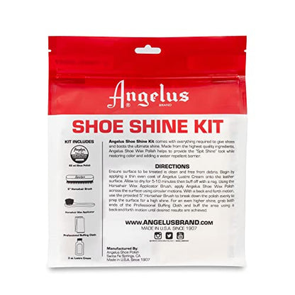 Angelus Shoe Shine Kit, Black- Boot and Shoe Polish Wax, Shoe Cream 3oz, Horsehair Brush, Dauber, and Cloth | 5 Piece Set, Gift Idea for Father's Day, Dad, Husband