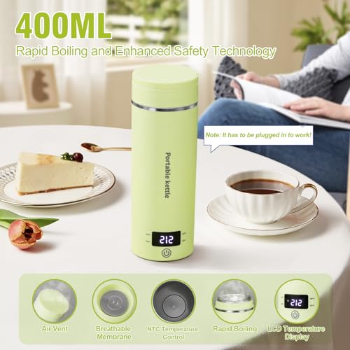 Travel Electric Kettle Portable Mini Kettle,Small Hot Water Boiler with 4 Temperature Settings,304 Stainless Steel,Fast Boiling Water with Auto Shut-Off and Boil Dry Protection,400ml (Green, 400ML) - color: Green