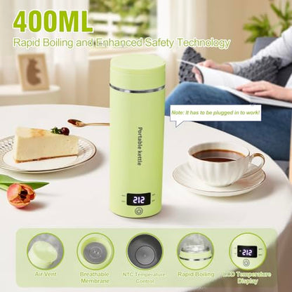 Travel Electric Kettle Portable Mini Kettle,Small Hot Water Boiler with 4 Temperature Settings,304 Stainless Steel,Fast Boiling Water with Auto Shut-Off and Boil Dry Protection,400ml (Green, 400ML) - color: Green