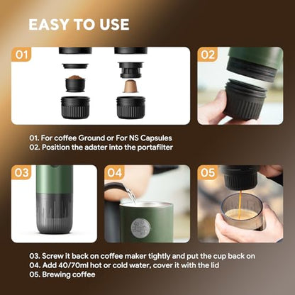 Portable Electric Espresso Machine, Travel Coffee Maker for Camping, Car Coffee Maker Self-Heating with USB-C, 20 Bar Coffee Maker With Ground Coffee & NS Capsule for RV, Hiking, Office(Green) - color: GREEN