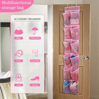 GOMAJI Over the Door 12 Pocket Hanging Shoe Organizer, Pink - color: Pink