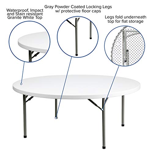 Flash Furniture Elon 6' Round All-Occasion Plastic Folding Event Table, Foldable Portable Banquet Table for Indoor/Outdoor Events, White - size: 6 Foot