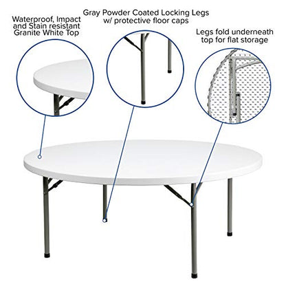 Flash Furniture Elon 6' Round All-Occasion Plastic Folding Event Table, Foldable Portable Banquet Table for Indoor/Outdoor Events, White - size: 6 Foot