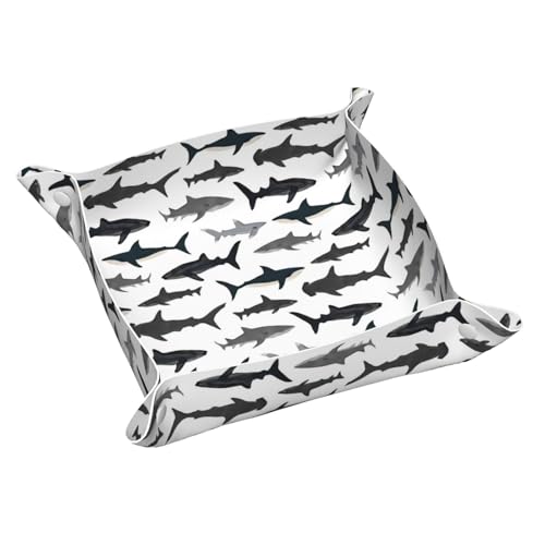 Sharks Nautical Boys Leather Vanity Tray Desktop Storage Organizer, Decorative Catchall Perfume Tray, Bathroom Valet Tray,Nightstand Caddy Holder for Keys Phone Wallet Coin Jewelry, S - color: Sharks Nautical Boys, size: 7.9" x 7.9" x 0.2"