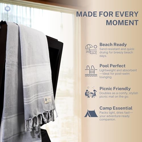 Cotton Turkish Beach Towel with Towels Oversized 36"x72" Pool Absorbent Extra Large Quick Dry Sand Travel Towel (Light Grey, 4 Pack) - color: Light Grey, size: 4 Pack