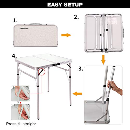 REDCAMP Small Square Folding Table 2 Feet, Portable Aluminum Camping Table Adjustable Height Lightweight for Picnic Beach Outdoor Indoor, White 24 x 24 inch - size: 2-Feet Square (2 heights 10"/27")