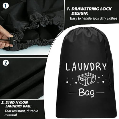 2 Pack XL Travel Laundry Bag, Dirty Clothes Organizer with Drawstring, Large Enough to Hold 4 Loads of Laundry， Easy Fit a Laundry Hamper or Basket，24" x 36" - color: Grey&Black