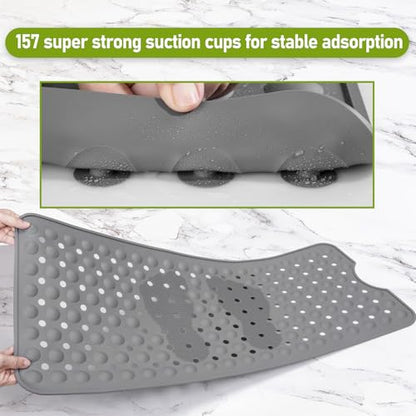 Silicone Bath Tub Mat Non Slip, 36"x16" Shower Foot Scrubber Mat with Drain Holes and Suction Cups, Upgraded Bathtub and Shower Mats, Machine Washable Bathtub Floor Liner Mats for Bathroom (Gray) - color: Gray