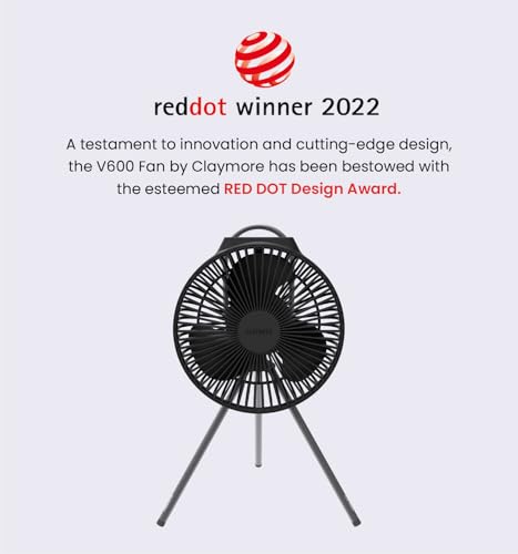 Claymore V600+ Black Rechargeable Portable Fan – 7,800mAh Battery, 4-Speed BLDC Ultra-Quiet Air Circulator USB-C Charging 32 Hrs Runtime Tripod Mountable Adjustable for Camping, Indoor, Outdoor - style: V600+ (Black)