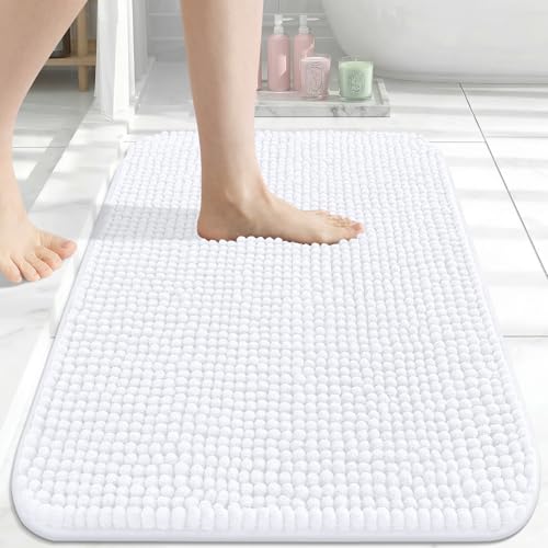 Arotive Bathroom Rugs 24" x 16", Ultra Soft Absorbent Chenille Bath Rugs, Non-Slip Rubber Backing, Machine Washable Bath Mats for Bathroom Floor, Tub and Shower, Home Decor Accessories, White - color: White, size: 24" X 16"
