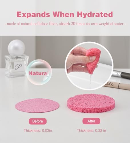 METUUTER 50 PCS Compressed Facial Sponges for Estheticians- 100% Natural Cellulose Face Sponge Professional Cosmetic Spa Sponges for Face Cleansing, Massage, Pore Exfoliating, Mask, Makeup Removal - color: Pink