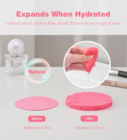 METUUTER 50 PCS Compressed Facial Sponges for Estheticians- 100% Natural Cellulose Face Sponge Professional Cosmetic Spa Sponges for Face Cleansing, Massage, Pore Exfoliating, Mask, Makeup Removal - color: Pink