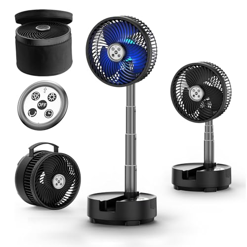 Socool 20000mAh 8 Inch Portable Fan Battery Operated Fans, Oscillating Charging Fan, Remote Control LED Light, 112 Hours Portable Foldable Fans for Camping Travel Outdoor - color: Black, size: 8inch