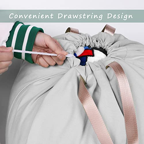 Cotton Canvas Laundry Bag with Handles & Drawstring Straps, Heavy Duty Extra Large Laundry Bags for Laundromat and Household, Washable Travel Dirty Clothes Bag Hamper Liner, 25.5 x 34 Inch, - color: Light Grey