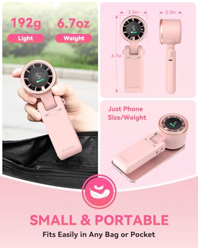 PlayHot Portable Handheld Turbo Fan, 5-Speed Personal Fan, USB-C Rechargeable Fan Up to 12 Hours, 3 IN 1 Hand Fan with Air Turbo Tech Cooling, Travel Fan for Cruise, Beach, Gifts for Women (Pink) - color: Pink