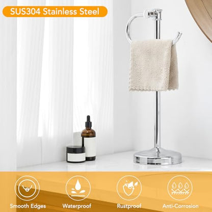 BESy 17 Inch Polished Chrome Stand Towel Bar Hanger Hand Towel Bar Bathroom Vanity Countertop Towel Holder Free Standing Stainless Steel Towel Ring Hardware Accessories Towel Rack - color: Polished Chrome
