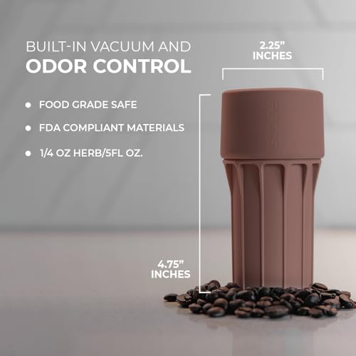 Staze Smell Proof Container with Vacuum Seal Lid (148ml) - Odor Proof Herb Storage Jar, Waterproof & Portable Small Airtight Container for Herbs, Coffee, Tea, Spices & Gummies (CLAY)