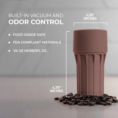 Staze Smell Proof Container with Vacuum Seal Lid (148ml) - Odor Proof Herb Storage Jar, Waterproof & Portable Small Airtight Container for Herbs, Coffee, Tea, Spices & Gummies (CLAY)