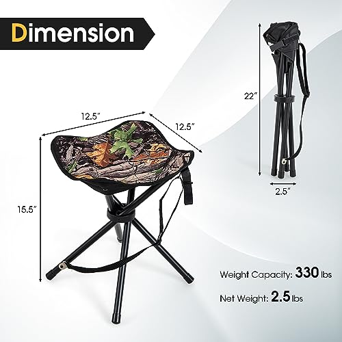 HAPPYGRILL 2-Pack Folding Hunting Stools, Lightweight Portable Chairs with Metal Frame & Carrying Strap, Outdoor Blind Chairs for Hunting Camping Fishing, Camouflage