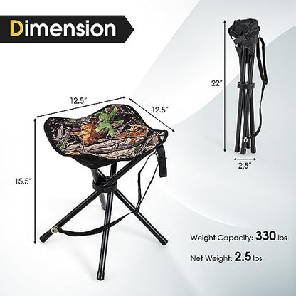 HAPPYGRILL 2-Pack Folding Hunting Stools, Lightweight Portable Chairs with Metal Frame & Carrying Strap, Outdoor Blind Chairs for Hunting Camping Fishing, Camouflage