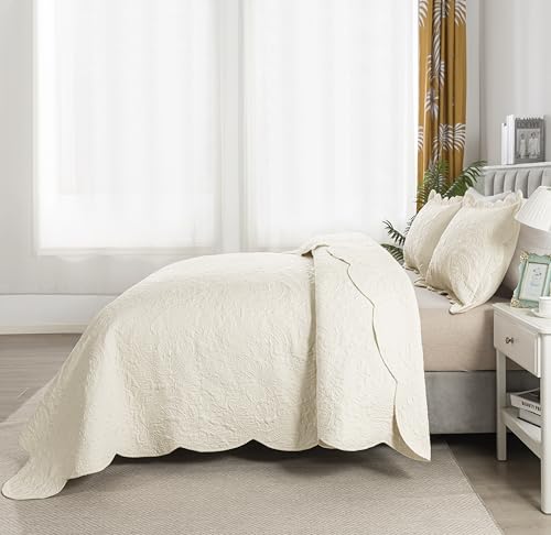 HoneiLife Oversized Queen Bedspreads 110x106- Queen Size Quilt Bedding Sets 3-Piece, Reversible Coverlets Lightweight Bedlinen Set for All Season Use-Beige - color: Beige, size: Oversized Queen-110"x106"