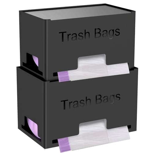 STWWO 2-Pack Trash Bag Holder Dispenser, Stackable Garbage Bag Dispenser, Extra Large Trash Organizer for Kitchen Laundry Under Sink, Wall Mounted or Freestanding, Metal Black - color: Black, size: 2 Pack-XL & L