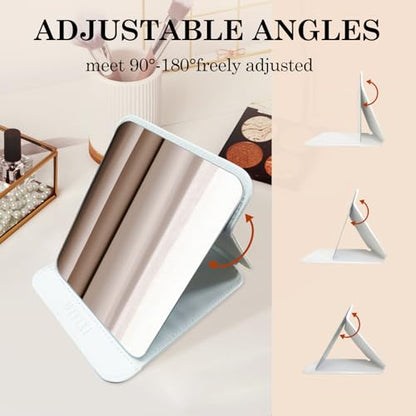 gogofree Foldable Desktop Mirror, 8" × 6" Adjustable Angle Makeup Mirror with Stand, Black Small Mirror for Travel Camping and Home (White)