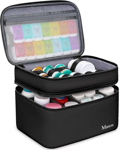 Mancro Dual Layers Medicine Organizer Bag, Pill Bottle Organizer Storage with Lockable Zipper, Medication Travel Bag for Pills, Vitamins, Medical Supplies for Home Storage, XL - color: Black, size: X-Large