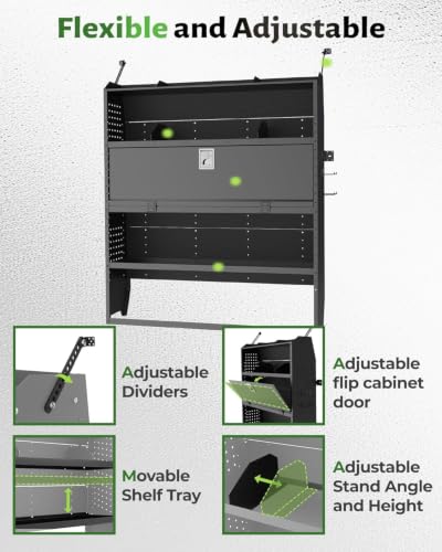 StarONE Heavy-Duty Adjustable Van Shelving with Lockable Door and Hooks, 52" W x 60" H x 13" D Fit for Transit, Promaster, Chevy Express, Sprinter Mid/High Roof - size: 52"W x 60"H x 13"D