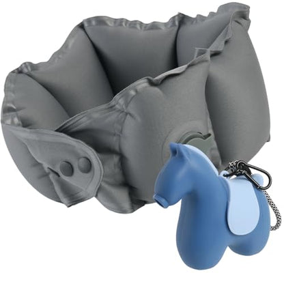 Inflatable Travel Neck Pillow with Adjustable Neck & Chin Support, 2-in-1 Built-in Pump and Storage Bag – Lightweight, Ideal for Airplane, Train, Car, Travel, Office, Home(Blue) - color: Blue