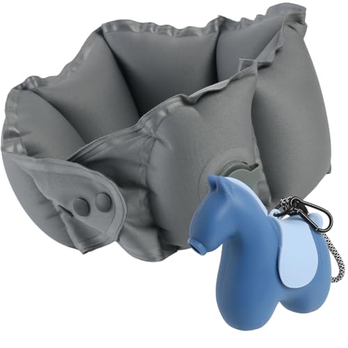 Inflatable Travel Neck Pillow with Adjustable Neck & Chin Support, 2-in-1 Built-in Pump and Storage Bag – Lightweight, Ideal for Airplane, Train, Car, Travel, Office, Home(Blue) - color: Blue