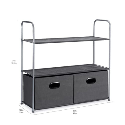 Amazon Basics Freestanding Closet Organizer with Fabric Bins, Drawers and 3 Shelves, Easy to Assemble, Grey, 32.7" x 12.2" x 31"