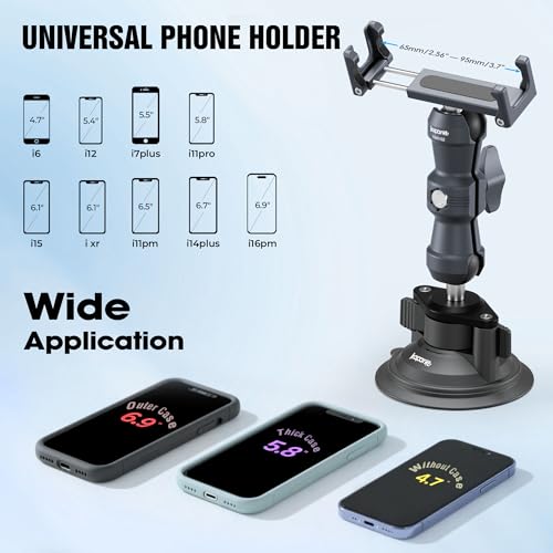 Suction Cup Car Phone Holder, Phone Mount for Windshield/Dashboard with 25mm Ball Head & Aluminum Magic Arm, 360° Rotatable for iPhone/Samsung/Android, Fits Phone Width 2.56-3.74"(KPS-09) - color: KPS-09