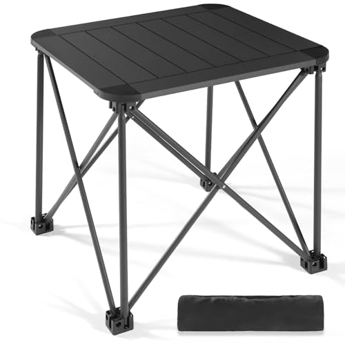 Tesouro Folding Camping Square Table with Carry Bag, Lightweight Aluminum Square Table for Outdoor, Camping, Picnic, Backyards, BBQ (Black-Small) - color: Black, size: Small