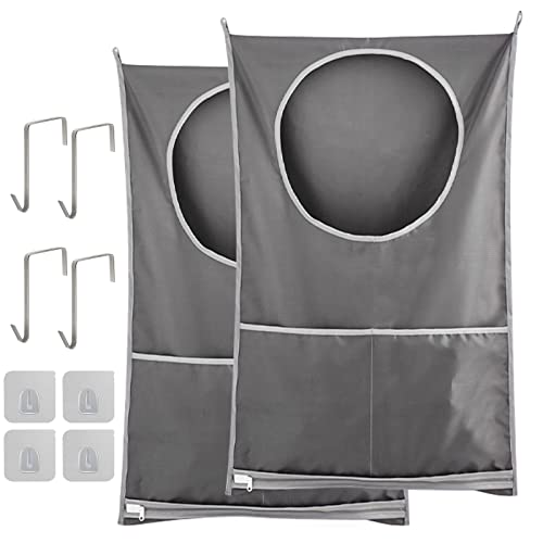 Hanging Laundry Hamper, Over The Door Laundry Hamper, Hanging Laundry Bag with Pockets Zipper Foldable Lightweight, For Rv Camper Apartment College Dorm Room Storage Small Space Organizer, 2 Grey Pack - color: Grey 2 Pack