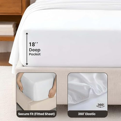 SGI bedding 100% Egyptian Cotton Sheets Full XL Size – Cooling Sheets, Soft Breathable White Bedding, Luxury Bedding, Luxury Hotel Sheet Set, Deep Pocket 18", 4 Piece Set - color: 01 - White, size: Full XL