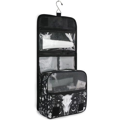 Flower Moon Cow Goat Skull Hanging Toiletry Makeup Bag Travel Toiletries Organizers Cosmetics Bags for Women Men - color: Cow Goat Skull