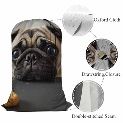 Swono Pug Dog Laundry Basket Clothes Hamper Bag Cute Puppy Stay In Jeans Collapsible Dirty Clothes Storage Laundry Organizer, Oxford Cloth Machine Washable, Black - color: Pug Dog