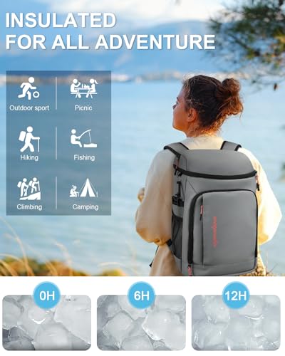 Capolo 36/45 Cans Cooler Backpack Insulated Waterproof for Women Men Lunch Backpack Coolers Leak Proof Soft Cooler Bags - color: Leather Gray, size: 45 Cans
