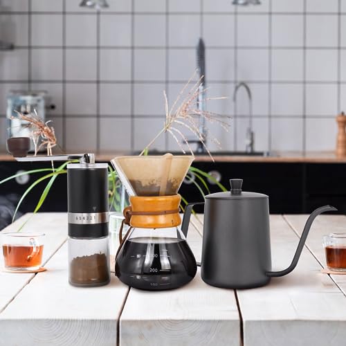 SOTECH Pour Over Coffee Maker Set Portable Pour Over Set-Manual Coffee Grinder Heatproof Glass Coffee Dripper for Traveling Camping - color: dark
