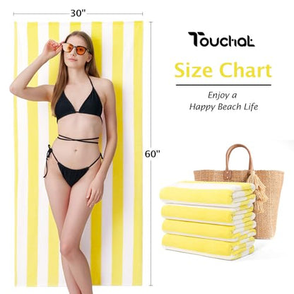 Touchat 4 Pack Cabana Stripe 250GSM Polyester Lightweight Quick-Dry Beach Towel & Blanket Combo- 30'' x 60'' Compact Travel Towel for Pool, Camping, Gym, Yoga | Ultra-Portable, Multi-Functional，Yellow - color: Yellow 4pack