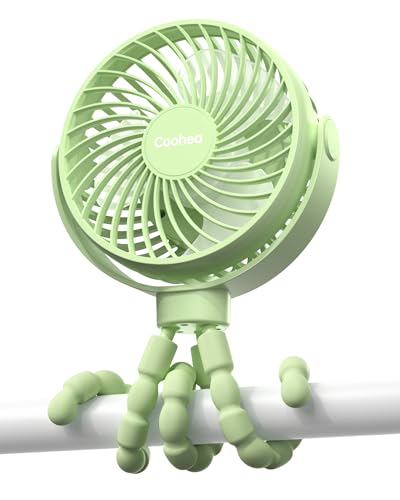Coohea Stroller Fan Clip on for Baby, 4000mAh Rechargeable Battery Operated, Flexible Tripod, 3 Wind Speed, 360° Rotatable, Small Portable Fan for Car Seat Crib Golf Cart Beach Travel, Green - color: Green